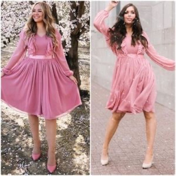 💕🌷👛💖 RACHEL PARCELL long sleeve ruffle twirl dress pink size small Barbie - Picture 4 of 14